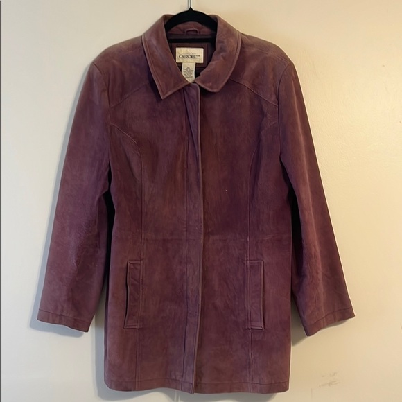 Cherokee boho vintage leather coat barn western jacket purple suede HAS FADING - Picture 1 of 5